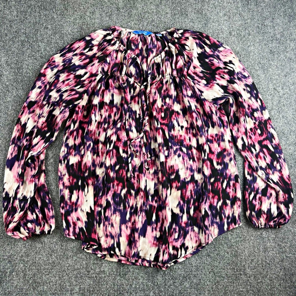 Simply Vera Vera Wang Women's XL Purple Abstract Chiffon V-Neck Tie Blouse